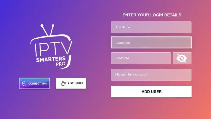 Enter IPTV subscription details using M3U or Xtream Codes